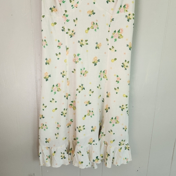 Free People Like A Lady printed mini dress button tie closure ruffle flounce S - Picture 4 of 14